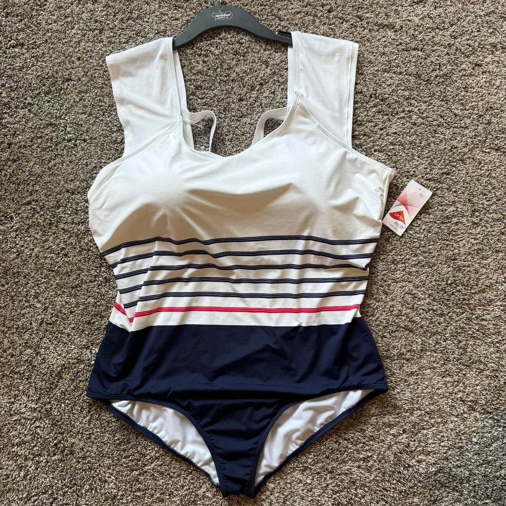 Women's Swimsuit plus 26W  cap sleeve 1 Pc Lands End Red/white/blue Stripe